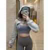 European and American Style Short Gray Fitness Long-Sleeve Cover-Up Shawl Sports Sweatshirt Vest Dance Loose Yoga Top Jacket