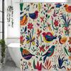 Cartoon Colorful Flower Bird Shower Curtain, Bathroom Decorative Shower Curtain, Waterproof Shower Curtain with Hooks
