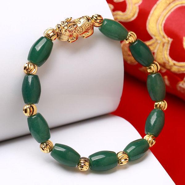 Браслет Пиксиу цвета изумруда с песочным золотом - Женский браслет в стиле нефрита, подарок
