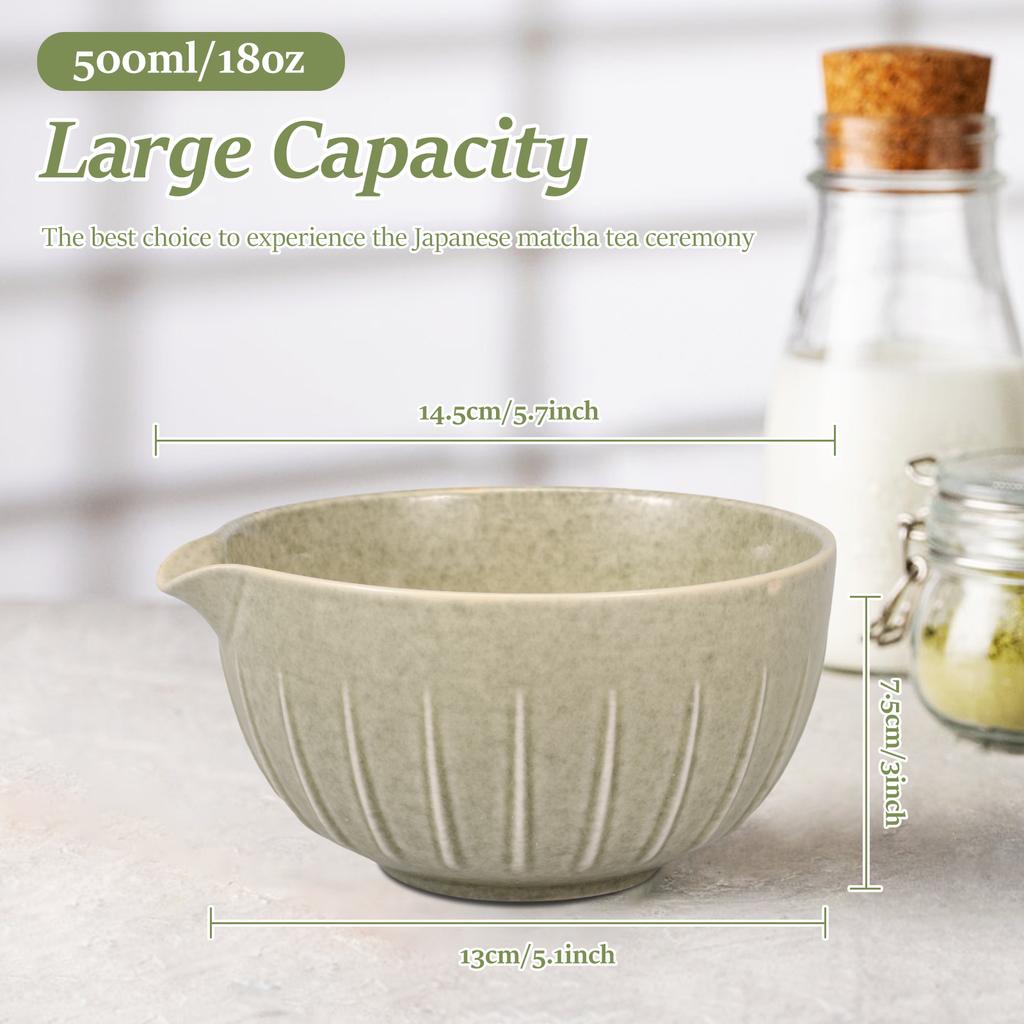 500ML Matcha Whisk Set with Spout for Tea Lover Premium Ceramic Matcha Bowl and Whisk Holder Kit for Home Camping of Tea