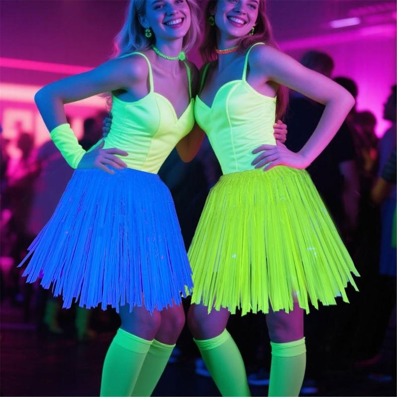Neons Party Decoration Belly Dance Hip Scarf Skirt Sparkly Tassels Wrap Skirt Rave Costume for Wedding Birthday Concert