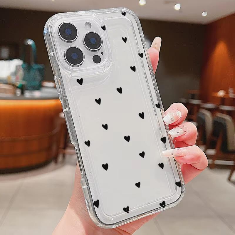 Vintage Love Heart Pattern Phone Case For iPhone 17 Pro Max 16 15 Pro 14 13 12 11 XR XS 17Air 16 Plus 416E Clear Bumper Cover
