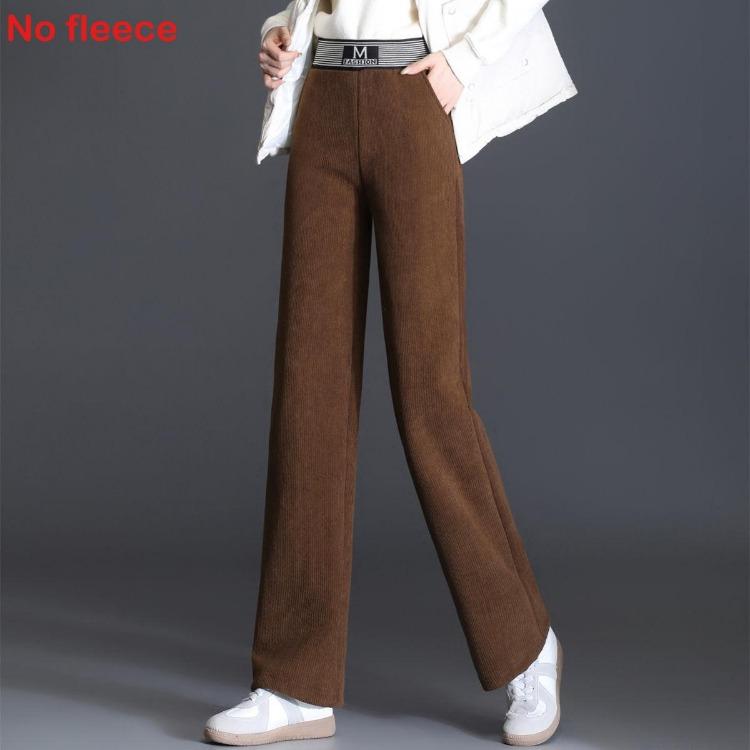 Women's High Waist Velvet Warm Wide Leg Pants Loose Straight Trousers Thickened Bottom Fashion Plus Size Autumn Winter
