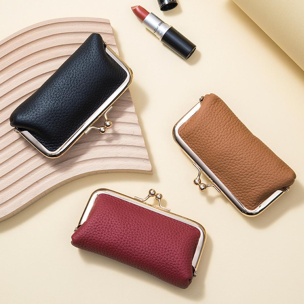 New niche change bag mini first-layer cowhide storage bag women's fashion mouth red envelope small clip bag tide