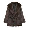 European & American Eco-Friendly Faux Fur Mid-Length Women's Coat with Lapel & Belt - Winter 2025 Collection