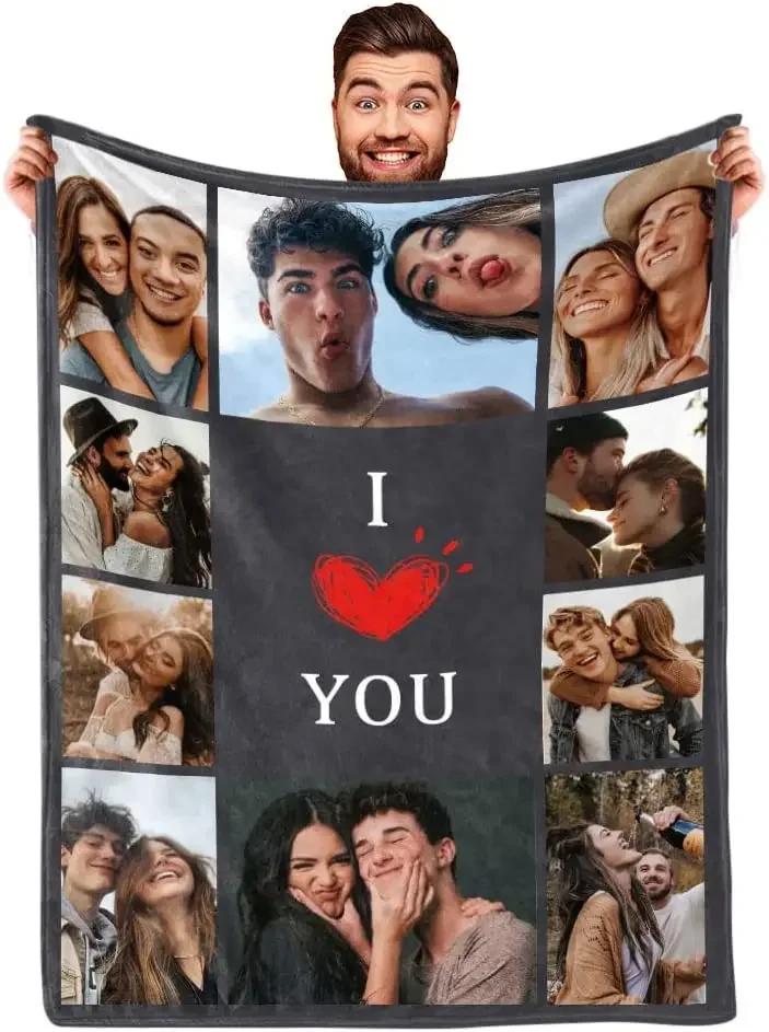 Ich liebe dich Personalisierte Decke mit Fotocollage Text Bild Kuscheldecke für Weihnachten Valentinstag Geburtstagsgeschenk