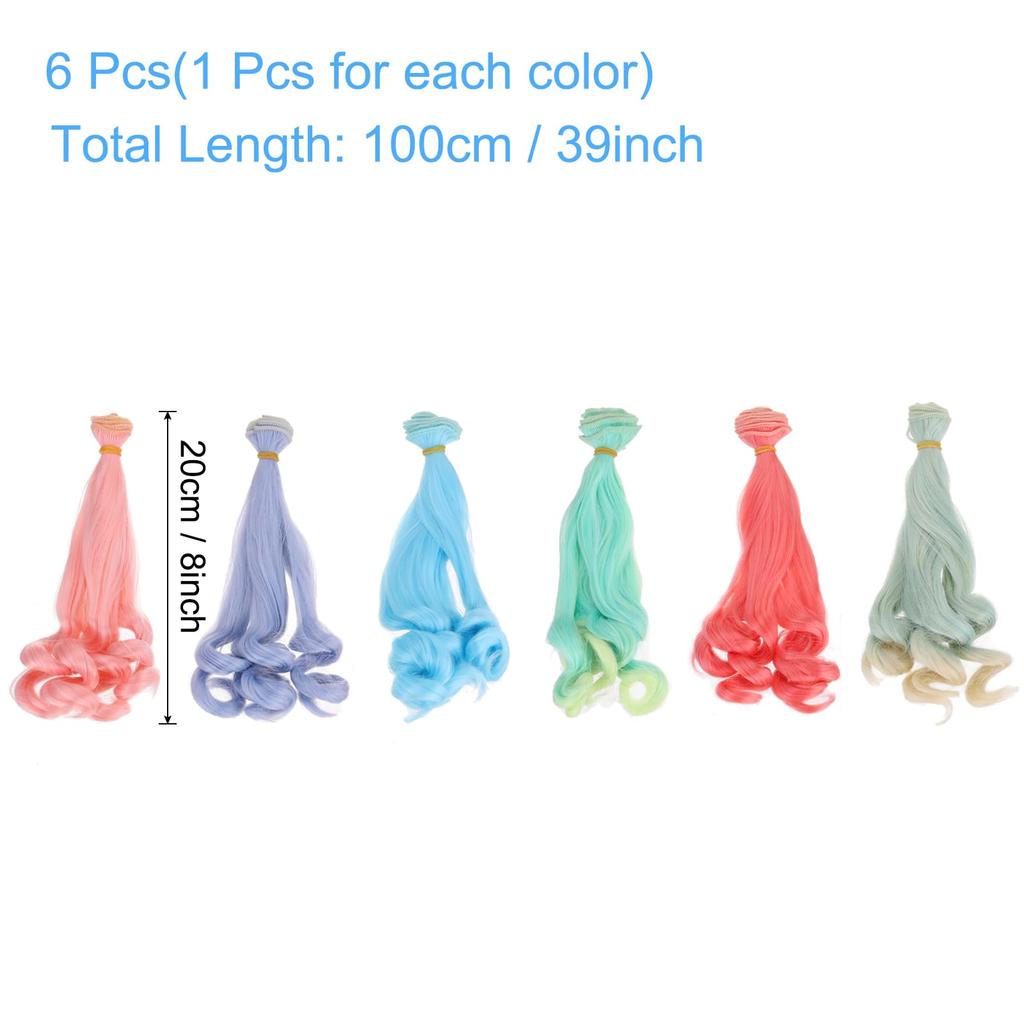 PATIKIL 20cm Doll Wig Set of 6, High-Temperature Silk Curly Wig, Doll Hair Styling Kit, DIY Handmade Accessory, Multicolor