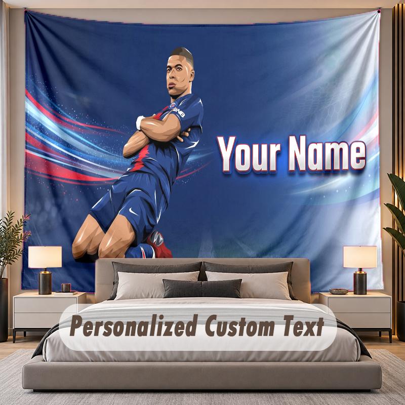 Custom Name Text Tapestry Kylian Mbappe Personalized Polyester Wall Tapestry For Bedroom And Room