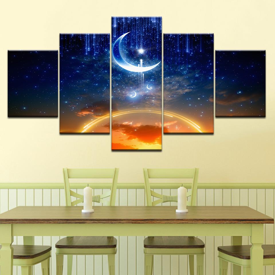 

The moon sky star free shipping 5 Panels Wallpapers modern Modular Poster art Canvas painting for Living Room Home Decor 20x35 20x45 20x55cm
