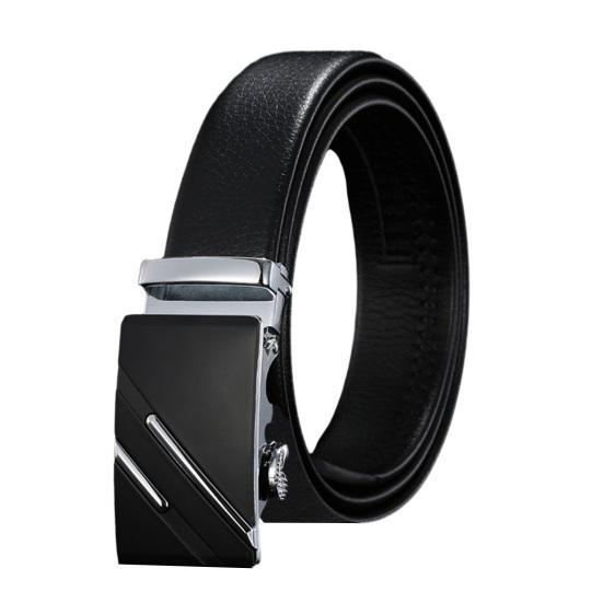 Men Autumatic Belt Business Formal Belt Smooth Faux Leather Alloy Buckle Anti-break Great Durability Anti-slip Men Meeting Commute Suit Pants Belt