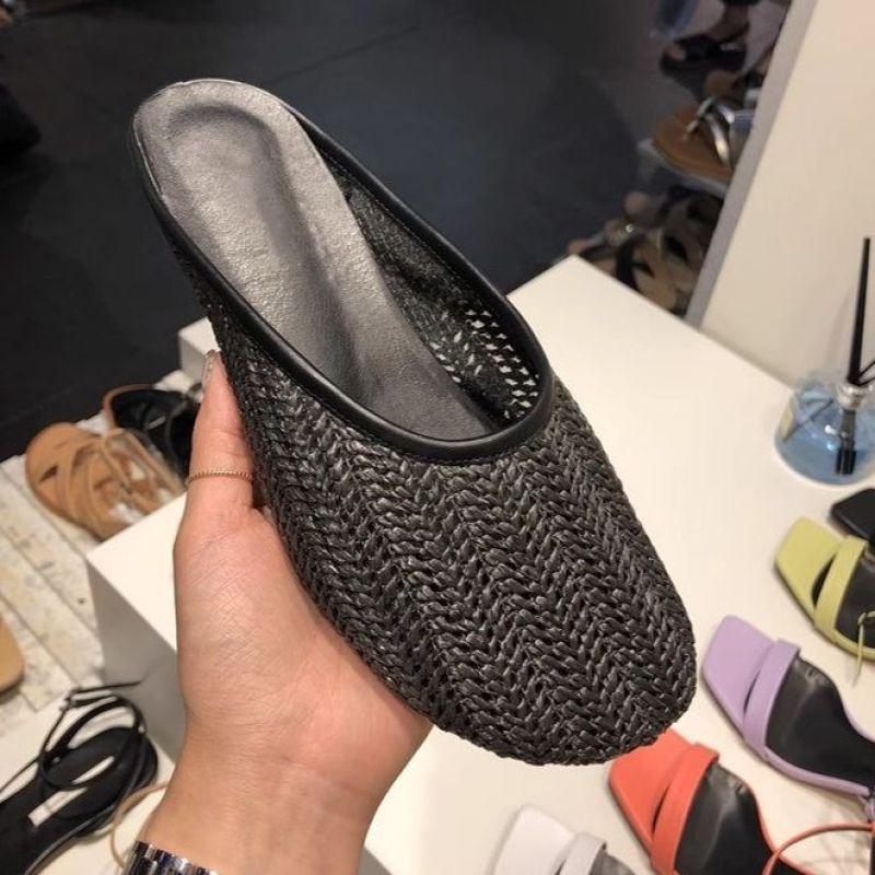 Urlaubswind runder Kopf 2025 Sommer neu gewebtes Design atmungsaktiv lässig vielseitig niedrig Absatz Fischer Damen Mode Halbschuhe