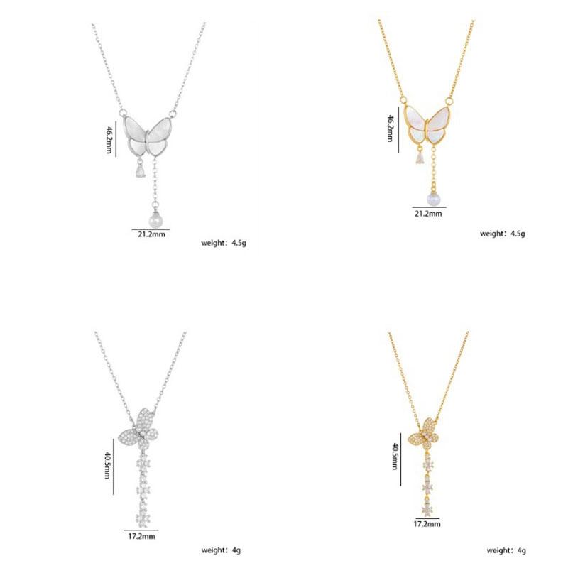 High Grade Butterfly Zircon Tassel Pendant Necklace Stainless Steel Fashion Geometric Choker Jewelry Party Gifts For Women Girls