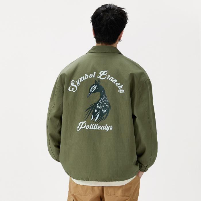 Printed American Black Casual Coat Men'S Loose Large Size Top High Street Flight Jacket Trendy Brand