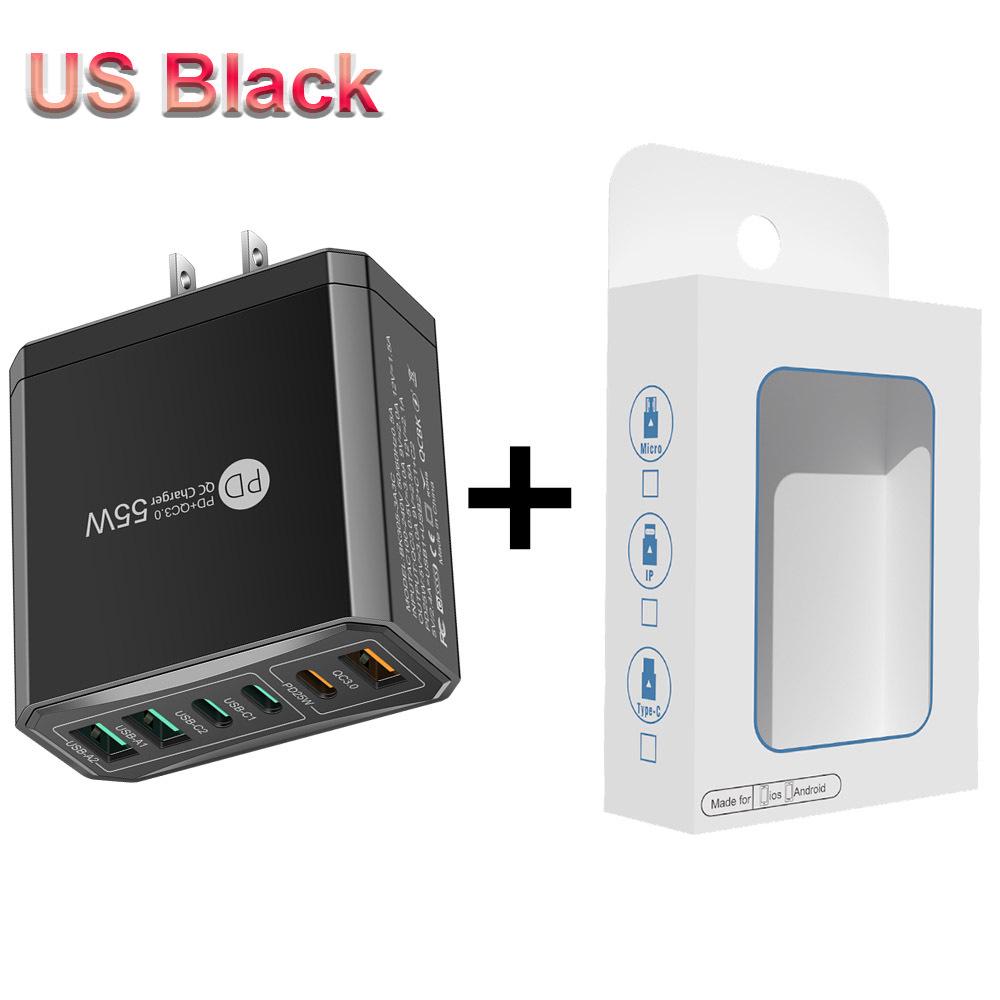 55W QC 3.0 Six-Port Fast Mobile Charger with PD, USB Ports, EU/US/UK Compatibility