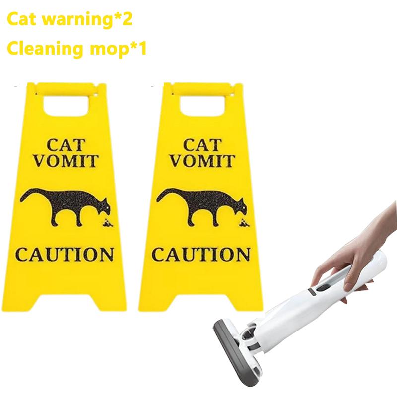 Funny Cat Vomit Sign with Mini Cleaning Mop Novelty Gag Caution Vomit Sign Gifts Warning Sign Decoration Suitable Pet Owners