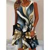 Summer Ladies 3D Printed Crew Neck Sleeveless Dress Fashion Versatile Trend Breathable Casual