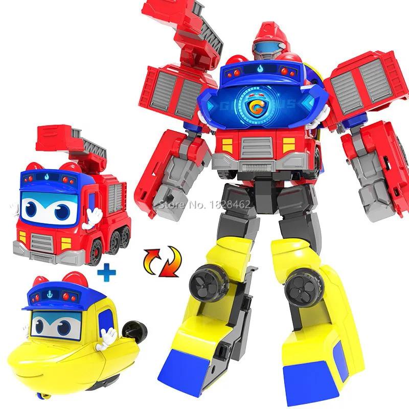 Robot Transformabil 2 ÎN 1 GGBOND Gogo Bus în Mașină Figurine de Acțiune Deformare Ambulanță/Poliție/Pompier Jucării cu Alunecare pentru Copii Cadou