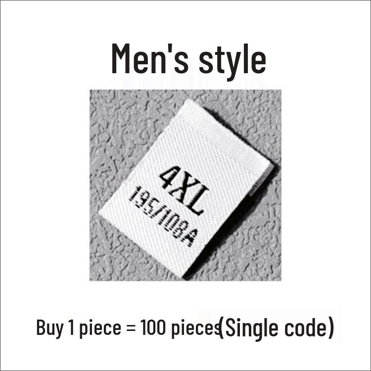 In-Stock Men's & Women's Woven Size Labels: Custom Black & White Trendy International Brand.