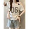 Design Sense Loose Casual Slanted Shoulder Short Sleeve Women's Summer Digital Printing Off Shoulder Personalized T-shirt Top Tide