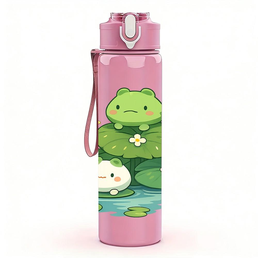 1PC Lotus Pond Frogs 750ml Color Plastic Sports Water Bottle Leakproof Flip Straw Lid Suitable for Sports Office Home Use