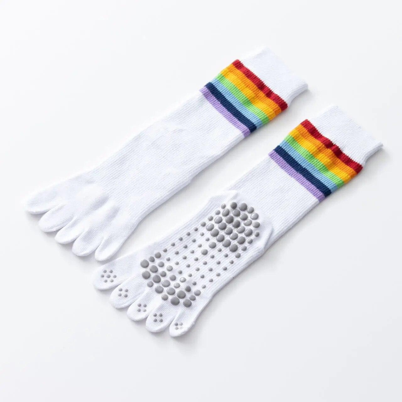 

Разноцветные полосатые носки для йоги, женские спортивные носки с пятью пальцами для занятий спортом в помещении, профессиональные силиконовые нескользящие хлопковые носки для пилатеса