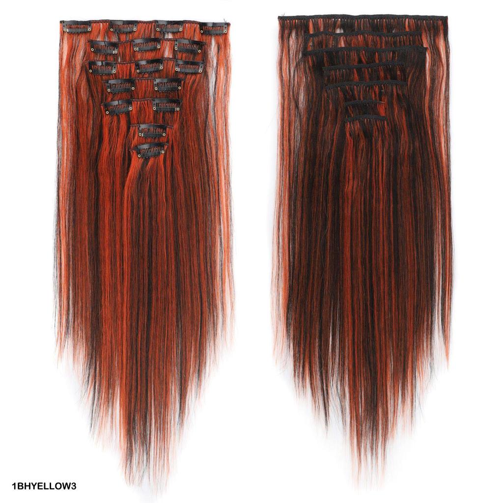 Extensii de Păr cu Clips 7 Bucăți cu 16 Clipsuri Păr Scurt Drept Piese de Păr Culoare Ombre Negru Portocaliu