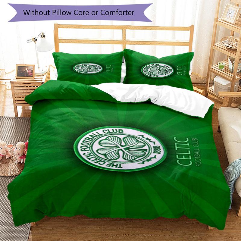 Celtic Football Club Crest Printed Pattern Duvet Cover Set – Includes 1 Duvet Cover and 2 Matching Pillowcases Bedroom Decor Christmas Gifts