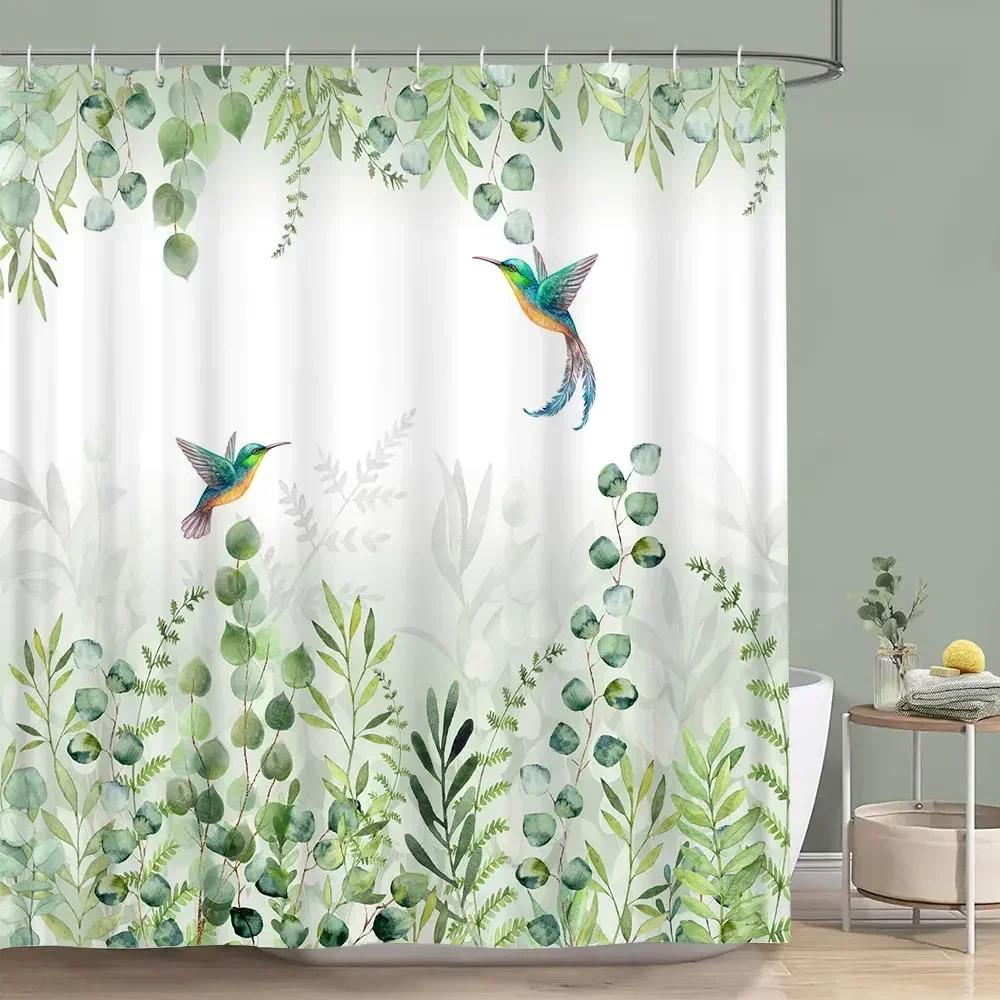 Sage Green Shower Curtain Plant Botanical Eucalyptus Leaf Watercolor Greenery Leaves Floral Bath Curtains Fabric Bathroom Decor