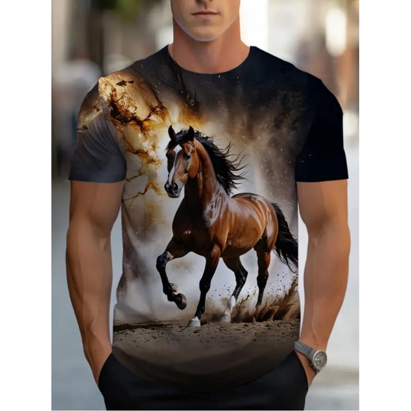 Fashion Men's Crew Neck Short Sleeve 3D Casual Color Printing Casual Short Sleeve Crew Neck T-Shirt