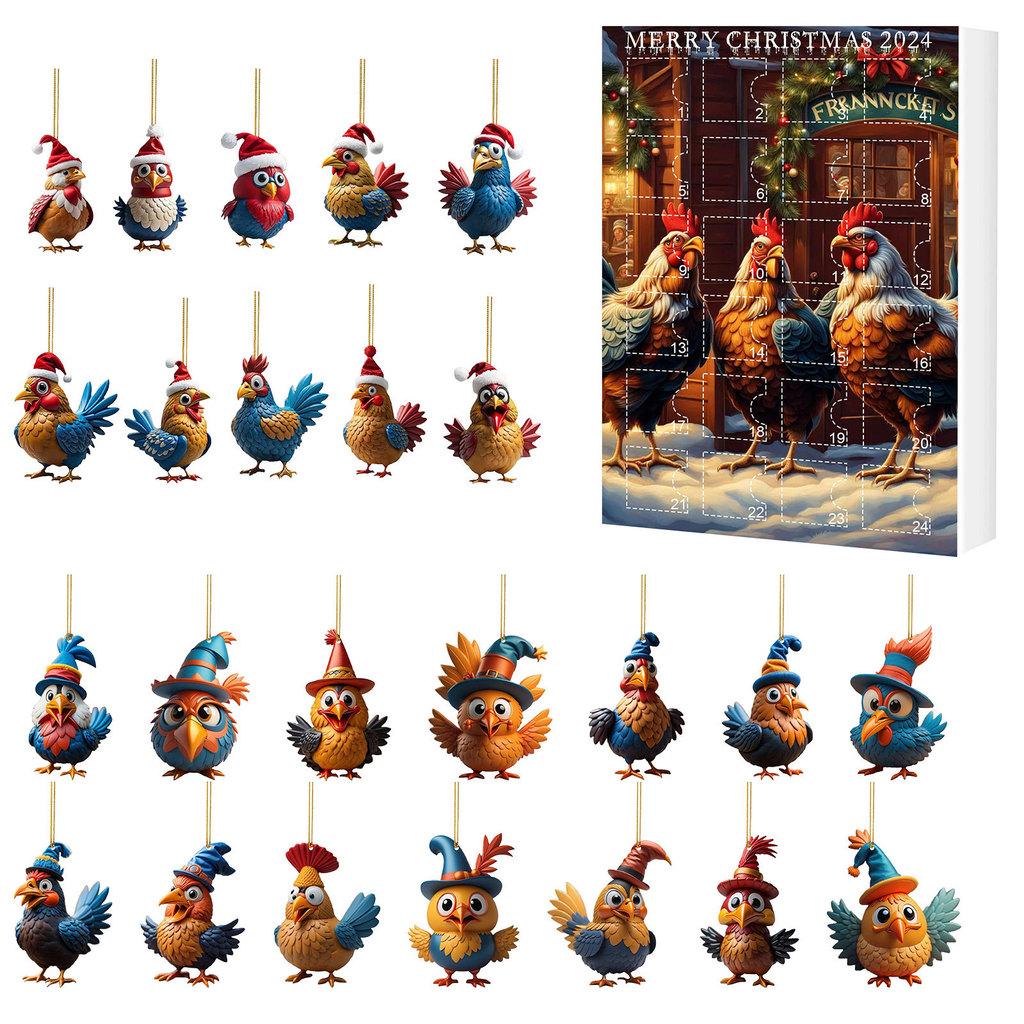 

Christmas Countdown Calendar With Acrylic Rooster Hangings For Tree Decoration And Holiday Gift Style D