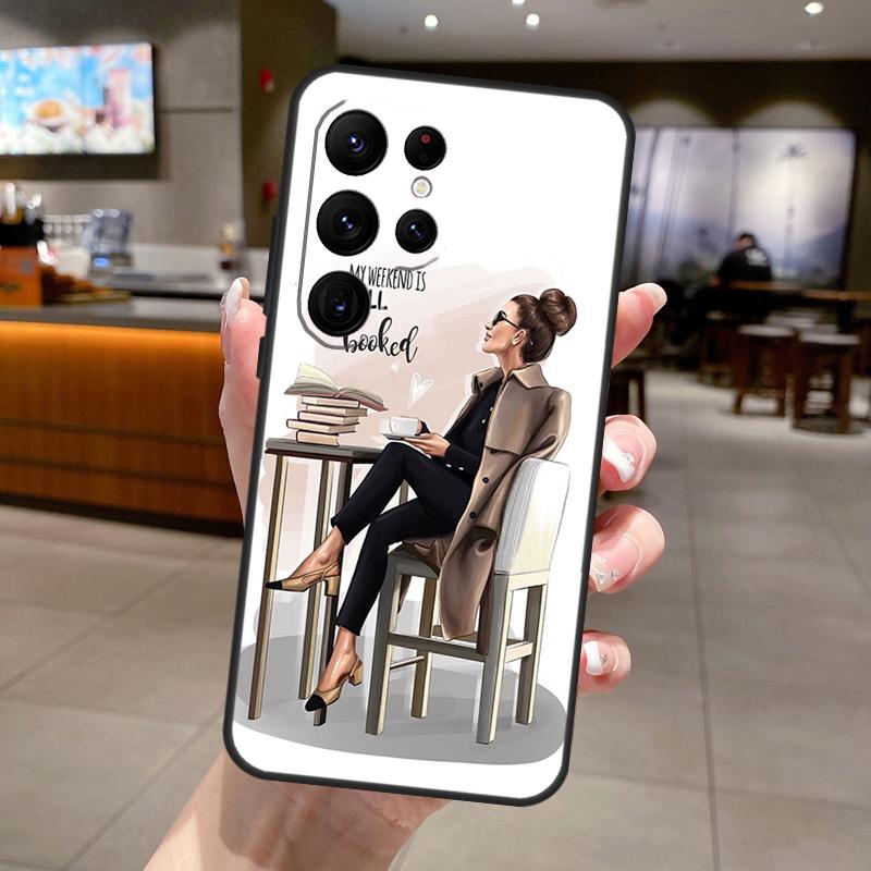 Prinzessin Weibliche Chefin Kaffee Handyhülle Für Samsung Galaxy S25 Ultra S24 S22 S21 S23 FE S9 S10 S20 Plus S24 FE Weiche Hülle