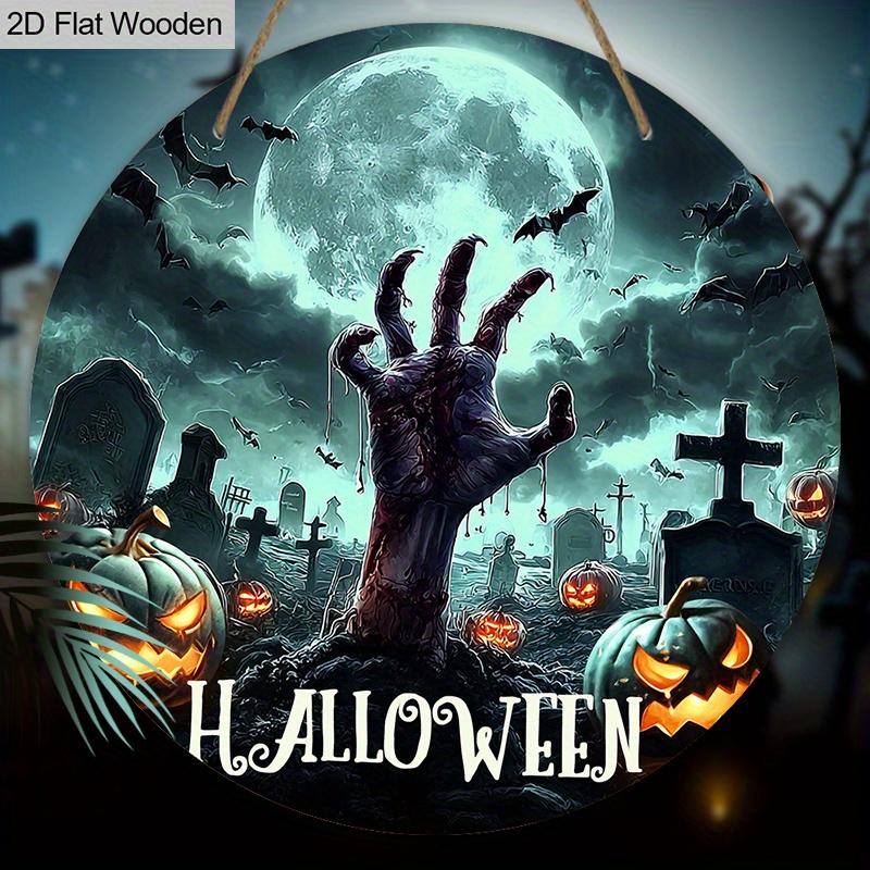 Wooden Halloween Sign with Skull Hand Pattern - Unique Wall Pediments - Ideal for Front Door, Yard, Porch, Room Decor