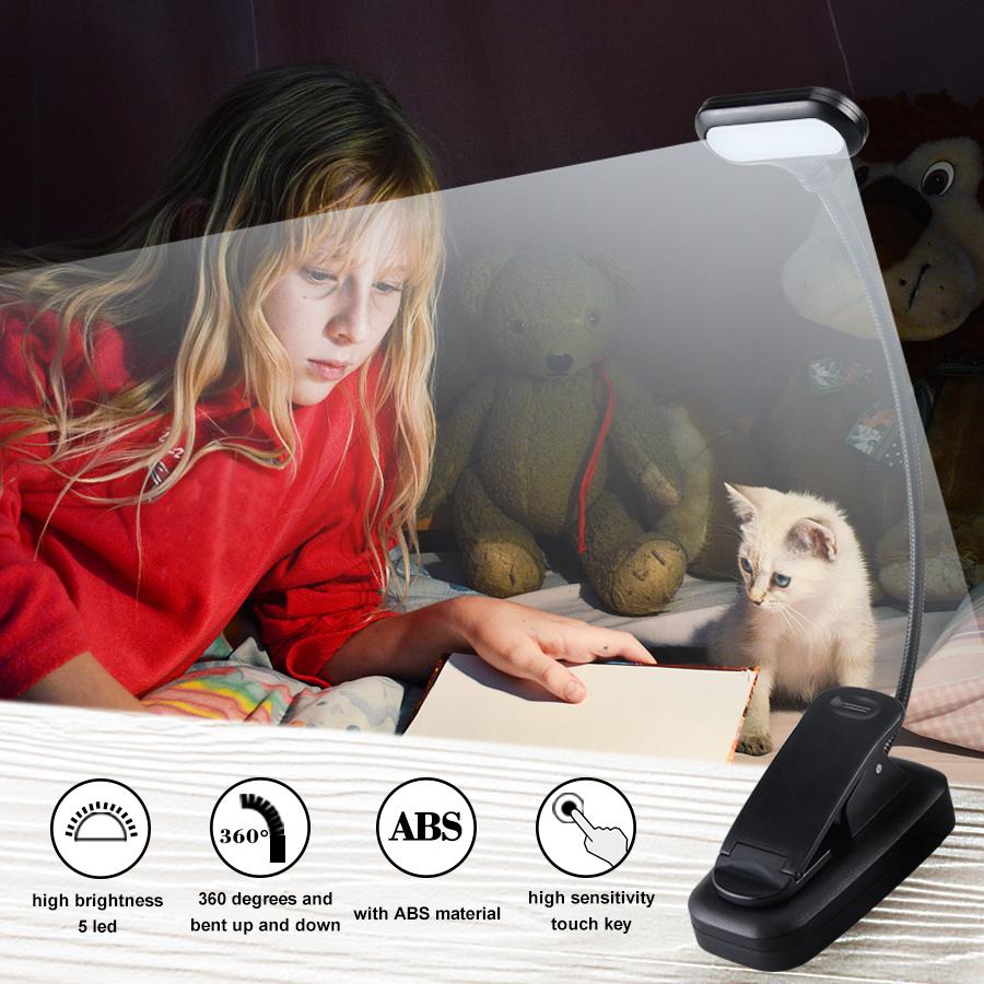 5LED Book Light Battery Reading Light White Daylight Portable Flexible Easy Clip Night Reading Lamp LY-13 Small Table Lamp