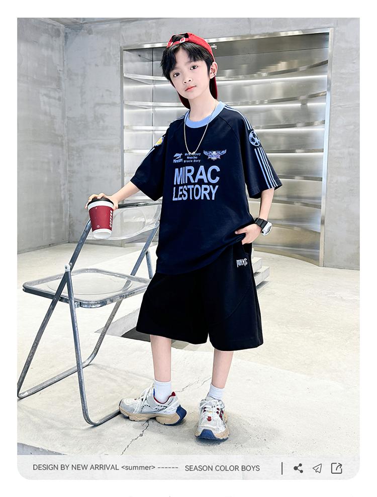Boys' Summer Outfit Set 2026 New Item, Mid Size Children's Summer Boys' Thin Short Sleeved Children's Handsome Sports Top Trend
