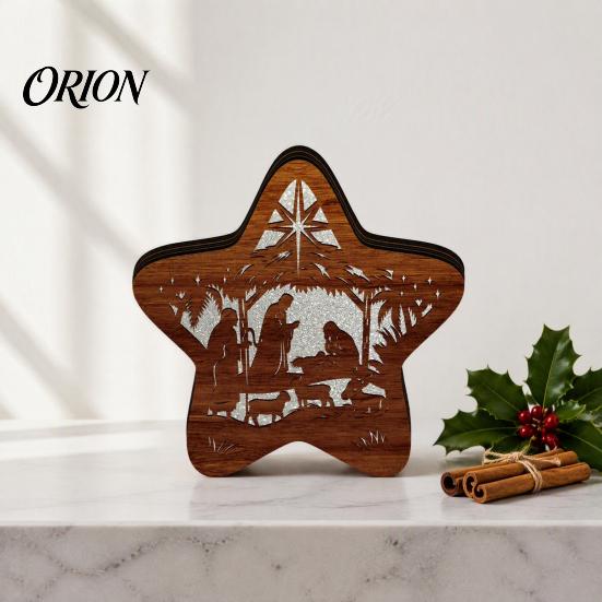 Unique Christmas Gifts 3D Wooden LED Night Light, Hollow Carved Tabletop Decor Seasonal with Warm Glow, Festive Holiday Home And Office Decoration
