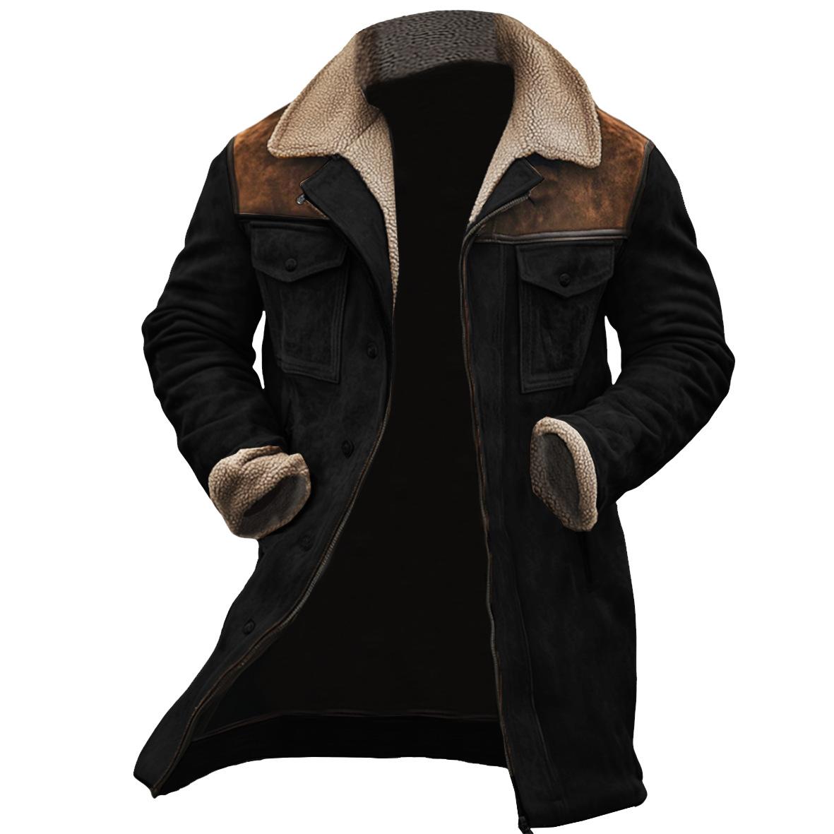 

2025 Men s Winter Suede Fleece Jackets Medium Long Jacket with Pockets Vintage Casual Street Jacket Overcoat Male Outdoors Tops 3XL кавовий