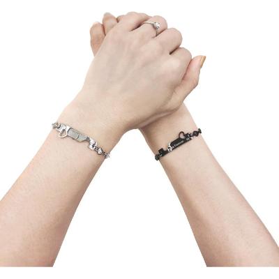 2 Couple Bracelets for Men Women, Love/Koi Fish/Gossip Jigsaw Puzzle Stainless Steel Heart-shaped Chain Adjustable Bracelet for Boyfriend Girlfriend