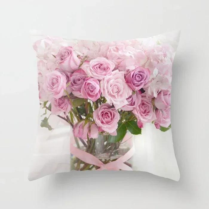Nordischer Stil Heimdekoration Rose Blume Kissenbezug Kissen Sofa Bett Auto Kissenbezug