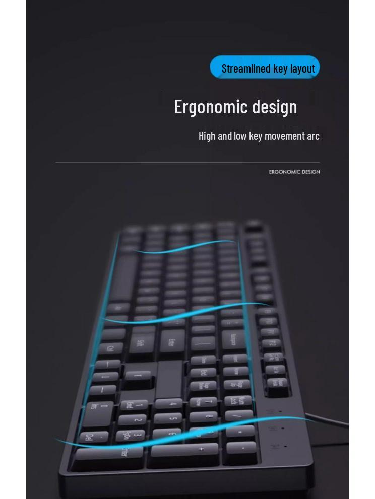 Black USB Wired Keyboard and Silent Mouse Set for Office or Gaming