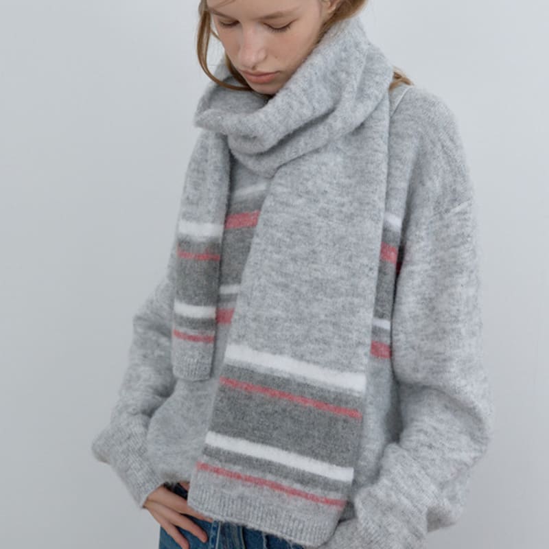 

CACELE MULTI STRIPE MUFFLER, MELANGE GRAY FREE