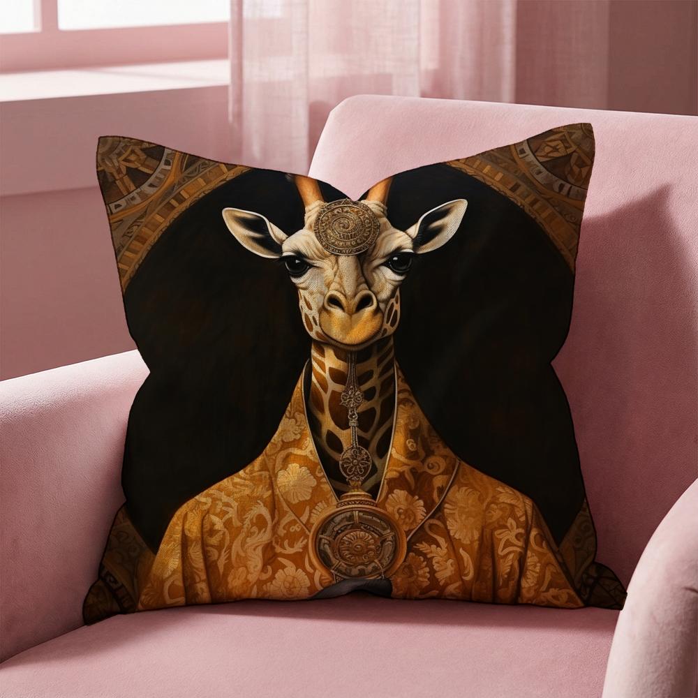 Retro Dressed Up Giraffe THEME Cushion Cover Multi-Scene Pillow Cover for Home & Car - Reversible, Soft & Durable for Daily Use