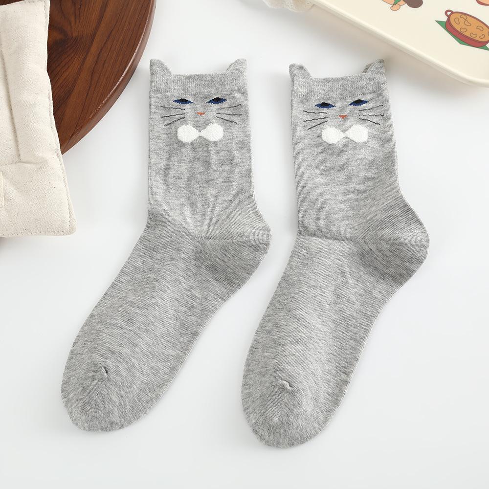 Cute Cartoon Cat Mid-Calf Socks for Autumn and Winter Sweat-absorbent Deodorant Socks Indoor Home Warm Floor Socks