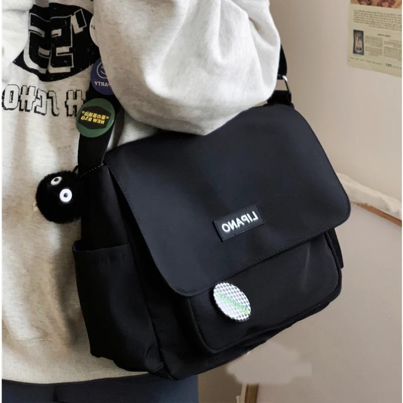 

Простая японская сумка школьная студенческая сумка через плечо нейлоновые сумки однотонные повседневные сумки большой емкости мужская женская сумка чёрный