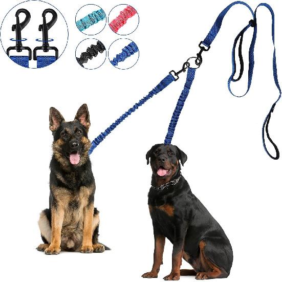Dual Dog Leash, Double Dog Leash, 360° Swivel No Tangle Dog Walking Leash for 2 Dogs up to 200lbs, Comfortable Adjustable Dual Padded Handles (Royal
