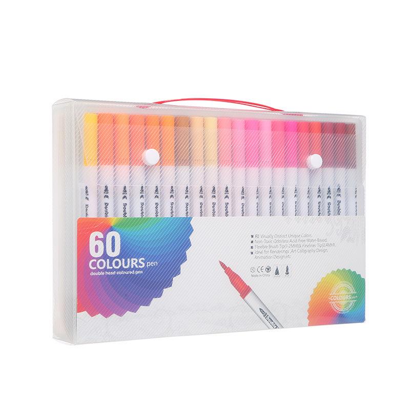 120-Color Double-Ended Watercolor & Fineliner Pens - Washable Children's Art Brush Set