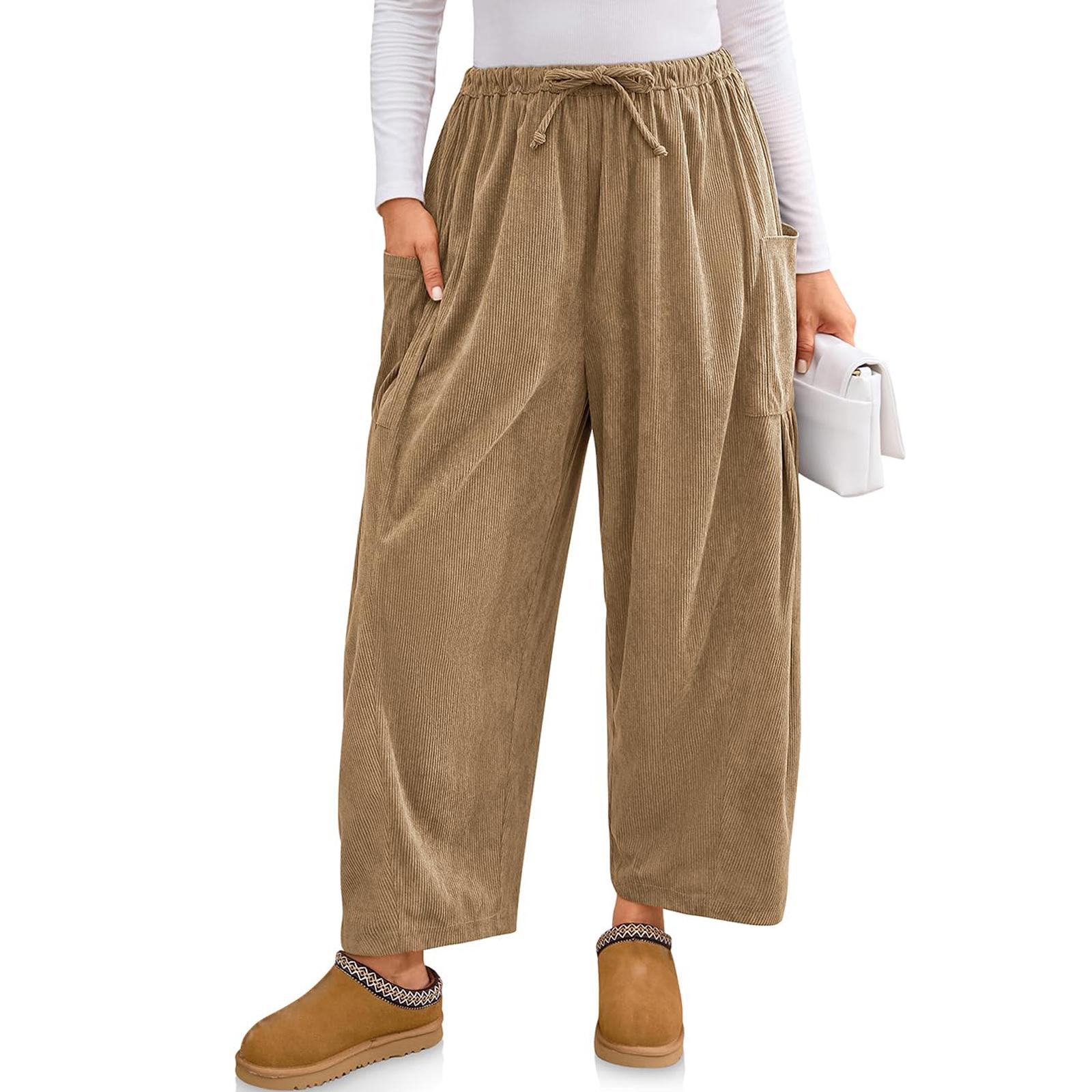 

Womens Corduroy Pants Barrel Casual Loose Baggy Drawstring Wide Leg Palazzo Pants With Pockets L