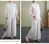 Women's Summer 2023 Stand Collar Yoga Set: Solid Color Three-Quarter Sleeve Top & Pants Tea Set