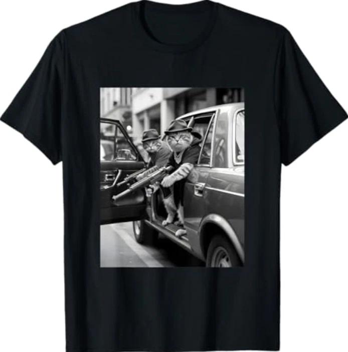 Funny Mafia Street Gangster Cats Meme T-Shirt S