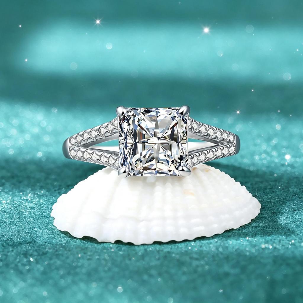 S925 Sterling Silver Women's Engagement Ring with Four-Prong Double Row Pavé, Small Stones, D Color, 2.5 Carat Moissanite