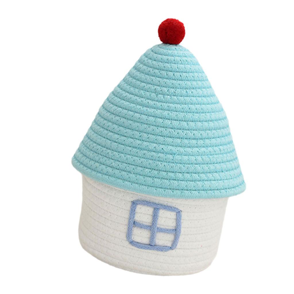 Lovely Sturdy Cotton Thread House Shape Storage Box Home Accessory for Snacks and Cosmetics with Dustproof Lid Designs